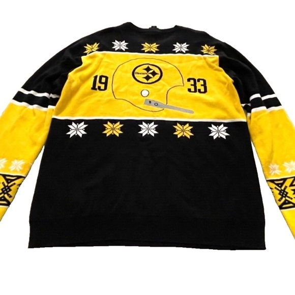 Pittsburgh Steelers NFL Team Apparel Black/Yellow Mens Ugly Christmas Sweater; L - Picture 2 of 5